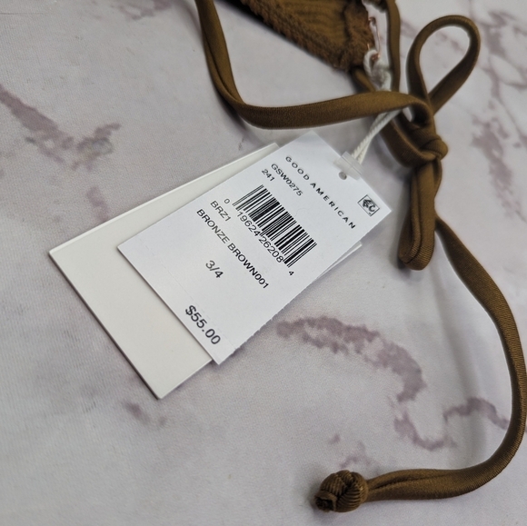 Good American Swim Bottom Women Bronze Brown Crinkle Tiny Ties Bikini - Picture 4 of 12